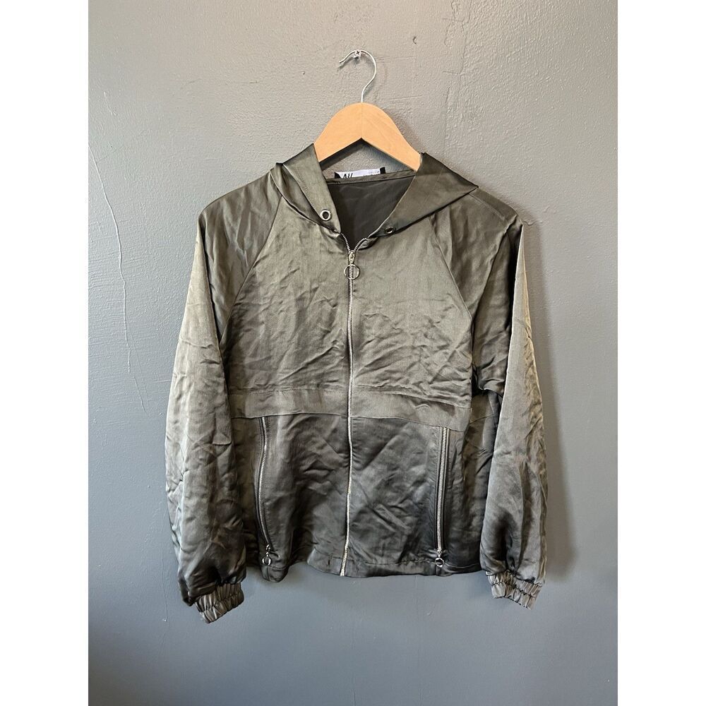 Zara Womens Green Full Zip Hooded Lightweight Jacket Size Medium